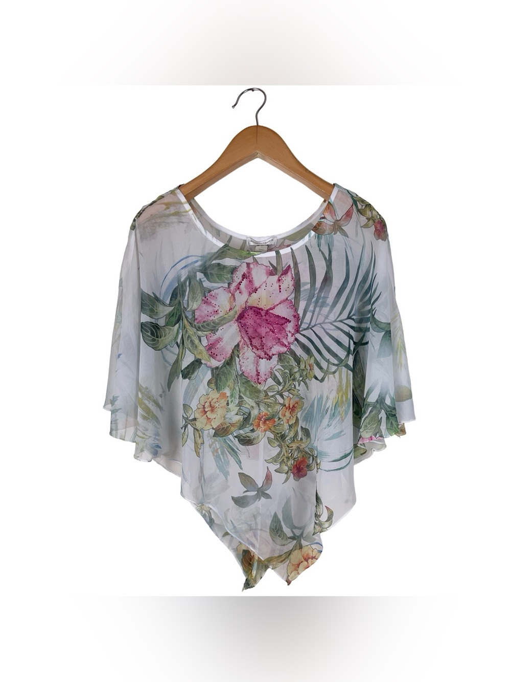 Vintage Y2K Christopher & Banks Sheer Floral Poncho Top Women’s Size Large